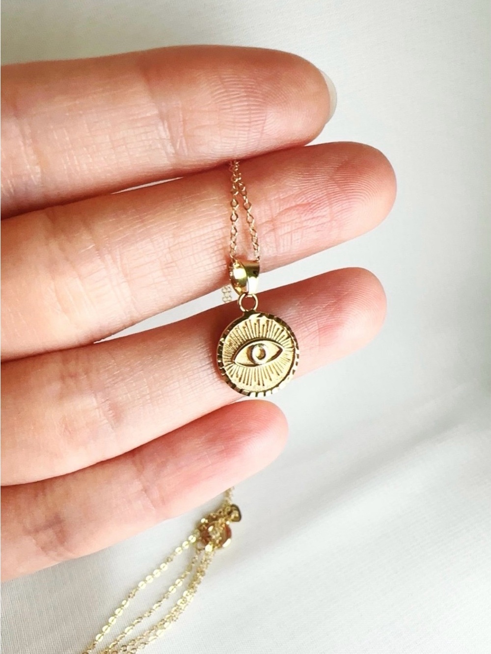 Moon & Meadow 14K italy Yellow Gold Evil Eye Medallion Pendant Necklace, 18"